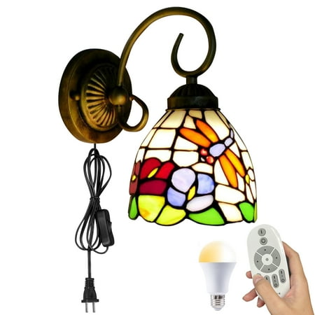 Kiven Plug in Wall Lamp Tiffany Style Dimmable Wall Sconce with Remote Control and Glass Shade Color Changing 5.9ft Plug-in Cord E26 Socket(1 Light)
Kiven Plug in Wall Lamp Tiffany Style Dimmable Wall Sconce with Remote Control and Glass Shade Color Changing 5.9ft Plug-in Cord E26 Socket(1 Light)