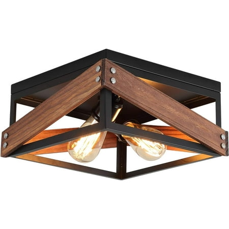 Rustic Industrial Flush Mount Light Fixture Two-Light Metal and Wood Square Flush Mount Ceiling Light for Hallway Room Bedroom Kitchen Entryway Farmhouse Black
Rustic Industrial Flush Mount Light Fixture Two-Light Metal and Wood Square Flush Mount Ceiling Light for Hallway Room Bedroom Kitchen Entryway Farmhouse Black
