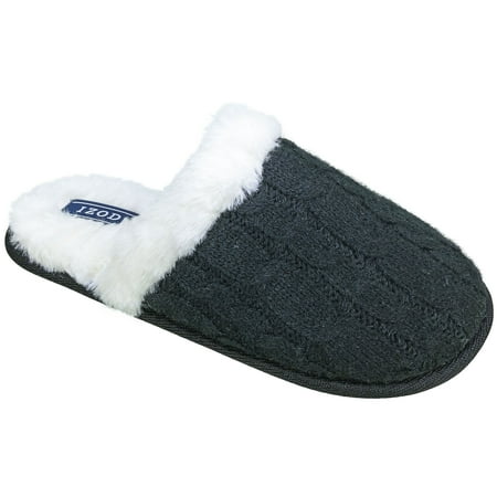 IZOD Ladies Slippers Cable Knit Lipsole Scuff Slippers Black Size 7-8