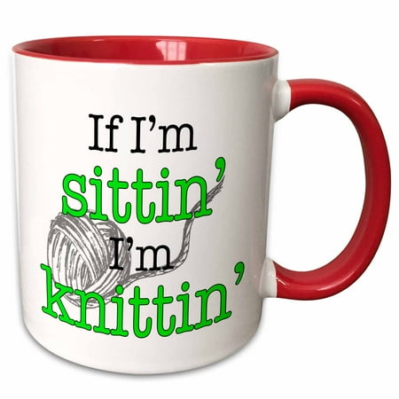 3dRose If Im sittin Im knittin Lime Green - Two Tone Red Mug 11-ounce