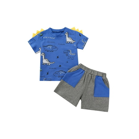 TheFound Newborn Baby Boy Summer Clothes Short Sleeve Dinosaur Shirt Tops Causal Shorts 2Pcs Outfits