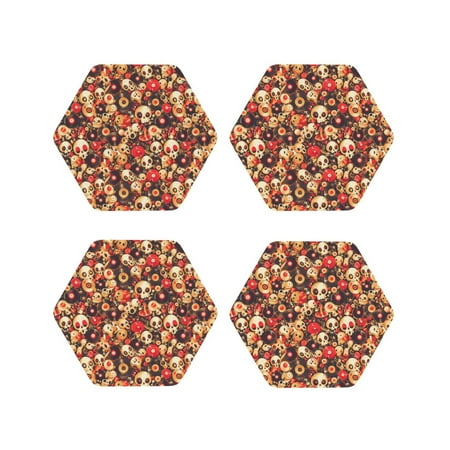 Fuzoiu cute record music Skull Print Leather Coasters Set Drink Coasters Set of 4 for Tabletop Protection Durable PVC Coasters Home Décor and Housewarming Gift-Hexagon 
Fuzoiu cute record music Skull Print Leather Coasters Set Drink Coasters Set of 4 for Tabletop Protection Durable PVC Coasters Home Décor and Housewarming Gift-Hexagon