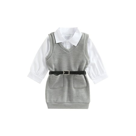 Licupiee Kids Girls Autumn Outfit Sets White Long Sleeve Button Shirt + Gray Sleeveless Knitted Dress with Belt
Licupiee Kids Girls Autumn Outfit Sets White Long Sleeve Button Shirt + Gray Sleeveless Knitted Dress with Belt