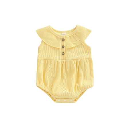 Frobukio Newborn Baby Girls Romper Round Neck Sleeveless Solid Color Jumpsuit Button Chest Bodysuit Outfit Yellow 0-3 Months
Frobukio Newborn Baby Girls Romper Round Neck Sleeveless Solid Color Jumpsuit Button Chest Bodysuit Outfit Yellow 0-3 Months