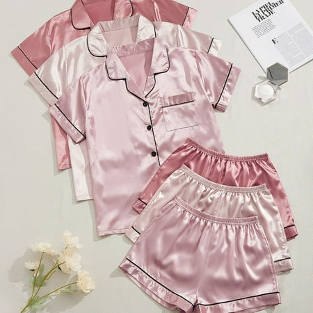 3pack Women‘s Satin Sleepwear Short Sleeve Top And Shorts Pajama Sets For Valentine‘s Gifts
3pack Women‘s Satin Sleepwear Short Sleeve Top And Shorts Pajama Sets For Valentine‘s Gifts