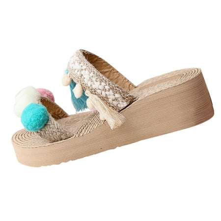 ZTTD Fashion Summer Women Slippers Thick Soled Wedge Heel Light Tassel Wool Ball Slip On Open Toe Colorblock Casual Beach Style Women s Slipper A
ZTTD Fashion Summer Women Slippers Thick Soled Wedge Heel Light Tassel Wool Ball Slip On Open Toe Colorblock Casual Beach Style Women s Slipper A
