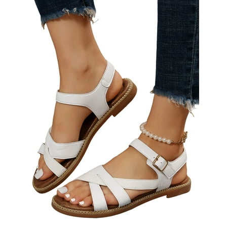 Crocowalk Womens Flat Sandal Cross-Strap Casual Shoes Summer Sandals Ladies Party Non-Slip Beach White 7.5
Crocowalk Womens Flat Sandal Cross-Strap Casual Shoes Summer Sandals Ladies Party Non-Slip Beach White 7.5