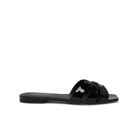 Saint Laurent Donna Tribute Black Calf Leather Mules