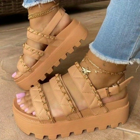 Women‘s Platform Metal Chain Sandals Open Toe Buckle Strap Non Slip Shoes Casual Solid Color Sandals
Women‘s Platform Metal Chain Sandals Open Toe Buckle Strap Non Slip Shoes Casual Solid Color Sandals