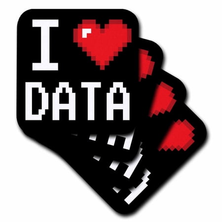 3dRose Geeky Old School Pixelated Pixels 8-Bit I Heart I Love Data, Soft Coasters, set of 4