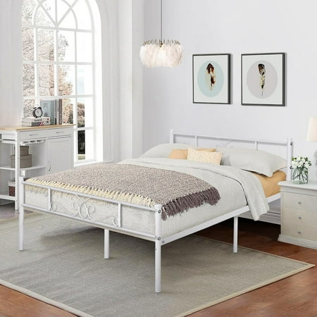 Teraves Queen Size Metal Bed Frame Bedroom Mattress Platform Foundation with Headboard