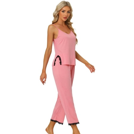 Unique Bargains Women Soft Cami Top and Capri Modal Pajama Sleepwear Sets
