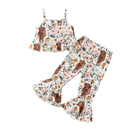 ZMHEGW Toddler Outfits For Girl Sleeveless Cartoon Cow Printed T Shirt Vest Tops Bell Bottoms Pants Kids
ZMHEGW Toddler Outfits For Girl Sleeveless Cartoon Cow Printed T Shirt Vest Tops Bell Bottoms Pants Kids