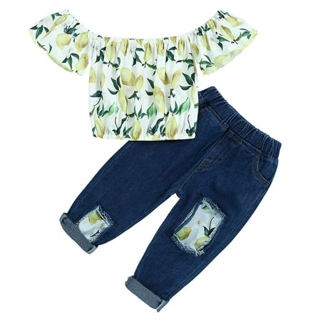 EHTMSAK Toddler Baby Children Girl 2PCS Summer Floral T Shirts and Jean Pants Set off Shoulder Clothing Set Short Sleeve Outfits Yellow 1Y-4Y 90
EHTMSAK Toddler Baby Children Girl 2PCS Summer Floral T Shirts and Jean Pants Set off Shoulder Clothing Set Short Sleeve Outfits Yellow 1Y-4Y 90
