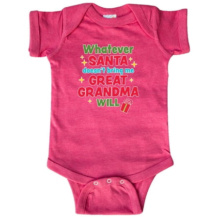 Inktastic Christmas Whatever Santa Doesn t Bring Me Great Grandma Will Gift Baby Boy or Baby Girl Bodysuit
Inktastic Christmas Whatever Santa Doesn t Bring Me Great Grandma Will Gift Baby Boy or Baby Girl Bodysuit