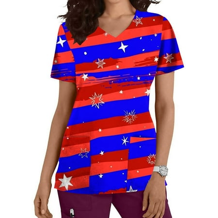 EGNMCR 4th of July Scrub Tops Women Short Sleeve Stripe Star Working Uniform V Neck Breathable Holiday Nursing Uniform with Pockets - Summer Savings Clearance
EGNMCR 4th of July Scrub Tops Women Short Sleeve Stripe Star Working Uniform V Neck Breathable Holiday Nursing Uniform with Pockets - Summer Savings Clearance
