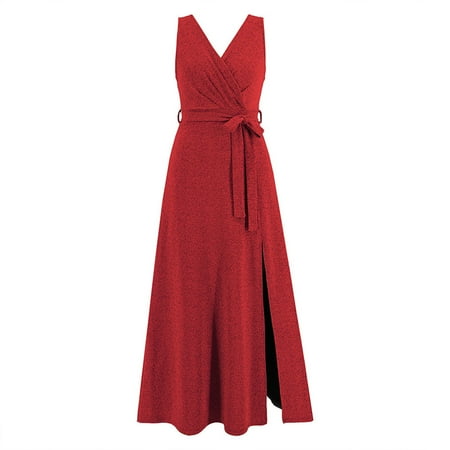 YanHoo Women s Elegant Dresses Sleeveless Sexy V Neck Waist Bandage Split Maxi Dress Solid Cocktail Party Dress
YanHoo Women s Elegant Dresses Sleeveless Sexy V Neck Waist Bandage Split Maxi Dress Solid Cocktail Party Dress