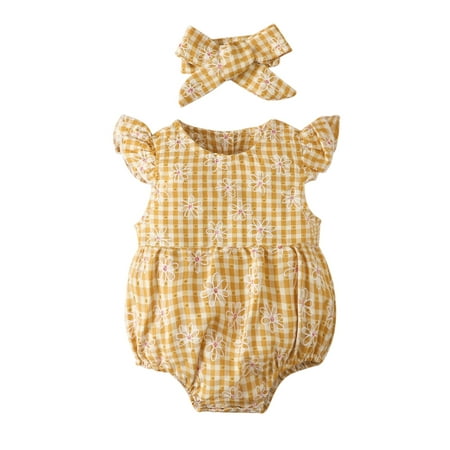 wybzd Baby Girls Summer 2PCs Set Floral/Plaid Print Ruffle Sleeveless Rompers and Headband Set 0-18 Months
wybzd Baby Girls Summer 2PCs Set Floral/Plaid Print Ruffle Sleeveless Rompers and Headband Set 0-18 Months