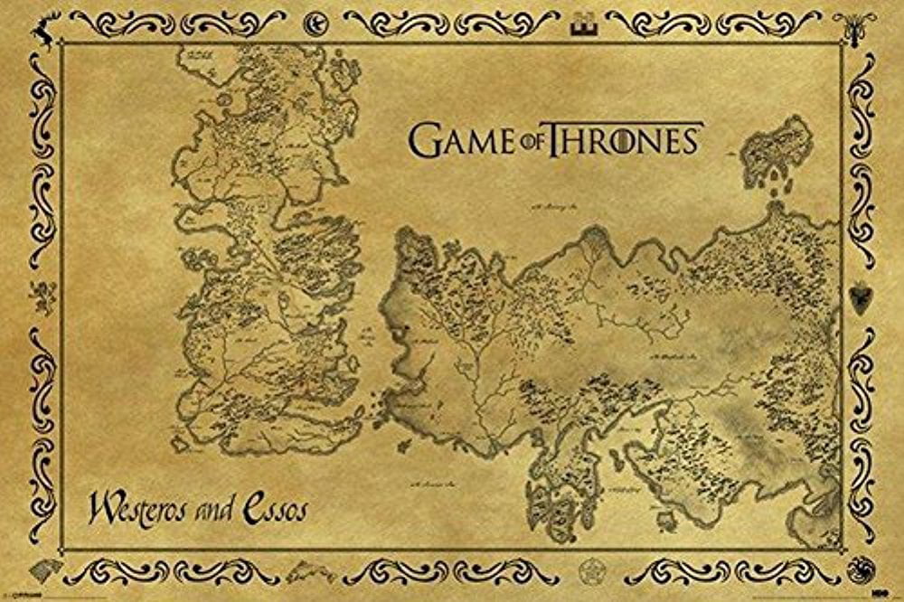 Game Of Thrones Antique Westeros Essos Map 36x24 Art Print Poster TV
