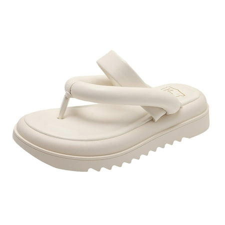Womens Sandals Beach Casual Thick Sole Flip Flop Sandal Pu White 38