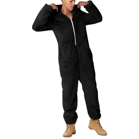 Mens Jumpsuit Pajamas Plus Size Plush Warm Hoodies Romper Sleepwear Long Sleeves Lounge Onesies Playsuit Homewear