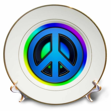 3dRose Peace sign over rainbow background love Porcelain Plate 8-inch