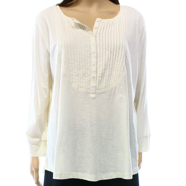 Lauren Ralph Lauren NEW White Pintucked Women's Size Large L Knit Top