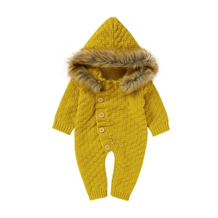 IZhansean Newborn Baby Boy Girl Knitted Romper Bodysuit Jumpsuit with Fur Hat One Piece Fall Winter Warm Clothes Yellow 12-18 Months
IZhansean Newborn Baby Boy Girl Knitted Romper Bodysuit Jumpsuit with Fur Hat One Piece Fall Winter Warm Clothes Yellow 12-18 Months