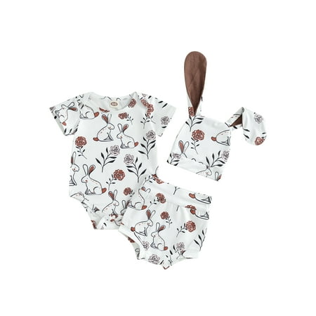 Jkerther Baby Girl Easter Outfit Short Sleeve Crewneck Bunny Rabbit Print Romper Shorts with Hat Infant Easter Clothes
Jkerther Baby Girl Easter Outfit Short Sleeve Crewneck Bunny Rabbit Print Romper Shorts with Hat Infant Easter Clothes