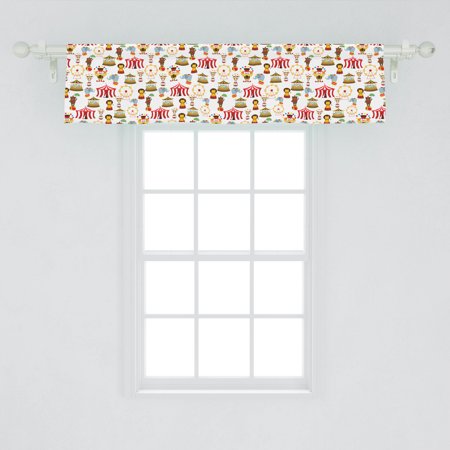 Circus Window Valance, Circus Elephant Bear Monkey Animals Merry Go Round Magic Classic Celebration Print, Curtain Valance for Kitchen Bedroom Decor with Rod Pocket, by Ambesonne