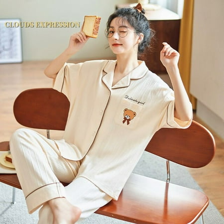 QWZNDZGR Spring Summer Short Pijama Cartoon Print Women s Pajamas Set Kawaii Girl Nightwear Plaid Pants Sleepwear Lounge Homewear Fashion 
QWZNDZGR Spring Summer Short Pijama Cartoon Print Women s Pajamas Set Kawaii Girl Nightwear Plaid Pants Sleepwear Lounge Homewear Fashion