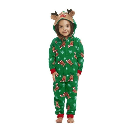 Matching Family Christmas Siamese Pajamas Sets Deer Head Embroidery Hooded