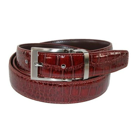 CTM® Size 54 Mens Big & Tall Leather Croc Print Dress Belt with Clamp On Buckle, Burgundy ...