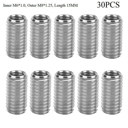 

QXKE 30Pcs Threaded Inserts Inner M6X1.0 Outer M8X1.25 Length 15MM Male Female Nut