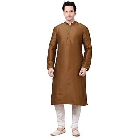 Royal Kurta Men s Dupion Silk Contrast Piping Kurta Churidar Bronze
