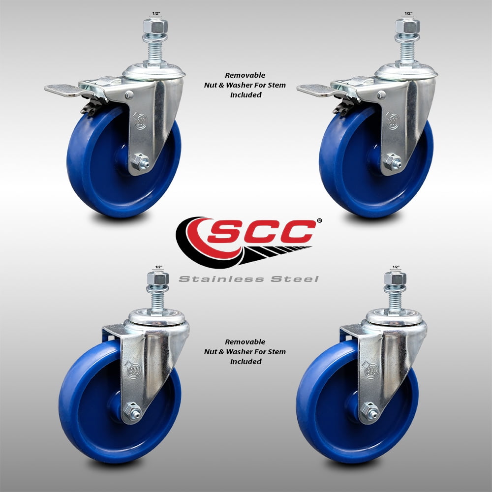 Stainless Steel Solid Polyurethane Swivel Threaded Stem Caster Set Of 4