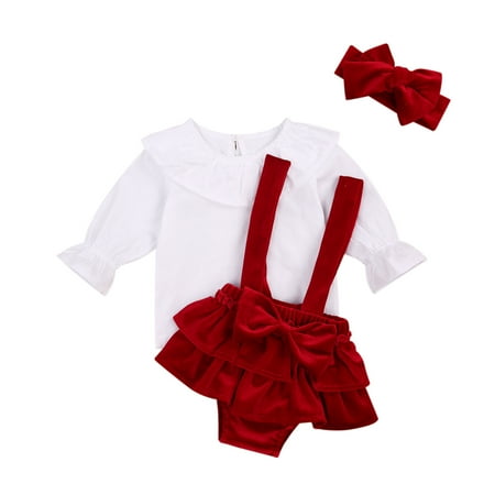 3Pcs Toddler Girl Christmas Red Velvet Outfits Infant Girl Ruffle Top and Suspender Romper Set Shirt
3Pcs Toddler Girl Christmas Red Velvet Outfits Infant Girl Ruffle Top and Suspender Romper Set Shirt