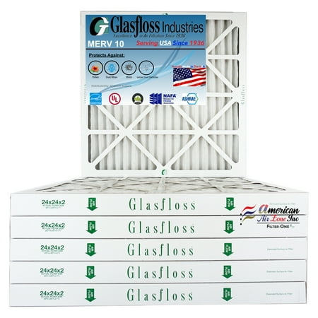 Glasfloss Air Filter 24x24x2 - 2 MERV 10 - (Pack of 6) - Pleated AC or HVAC Air Filter - Furnace Air Filter - Home or Office - Made In The USA.
Glasfloss Air Filter 24x24x2 - 2 MERV 10 - (Pack of 6) - Pleated AC or HVAC Air Filter - Furnace Air Filter - Home or Office - Made In The USA.