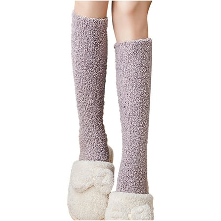 

Yinguo Winter Women Coral Socks Middle Tube Sleeping Home Solid Calf Socks