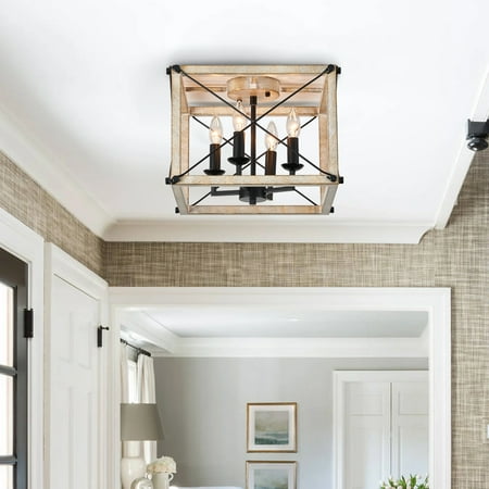 Farmhouse 4-Light Flush Mount Ceiling Fixture Faux Wood Finish for Hallway Bedroom Kitchen Island Dining Room 
Farmhouse 4-Light Flush Mount Ceiling Fixture Faux Wood Finish for Hallway Bedroom Kitchen Island Dining Room