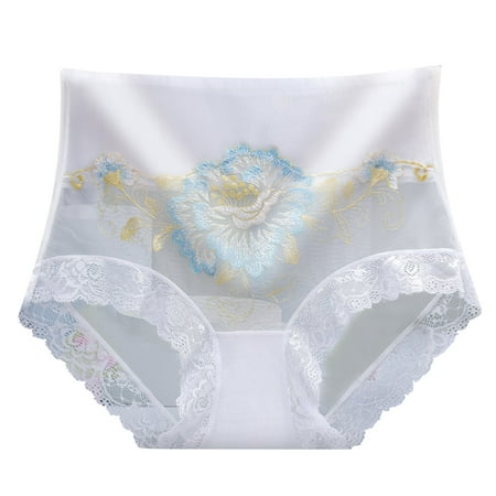 

CBGELRT Underwear Women Womens Lace Underwear Plus Size Embroidery Floral Lace Panties Sheer Hipster Panty for Ladies Transparent Briefs Lingerie White M