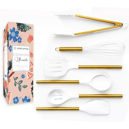 Styled Settings White Silicone and Gold Cooking Utensils Set