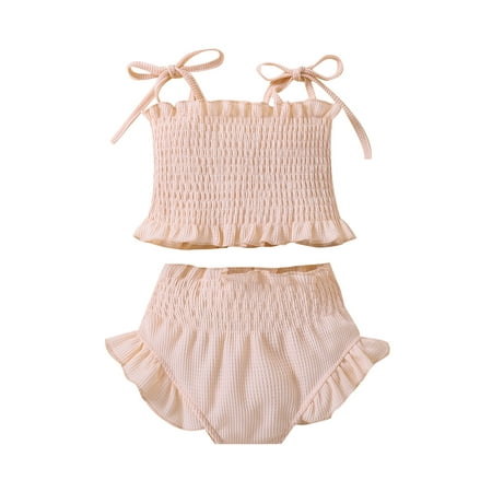 Franhais Infant Girls Two-Piece Clothes Outfit Tie-Up Spaghetti Strap Sleeveless Ruched Solid Color Tank Tops + Shorts
Franhais Infant Girls Two-Piece Clothes Outfit Tie-Up Spaghetti Strap Sleeveless Ruched Solid Color Tank Tops + Shorts
