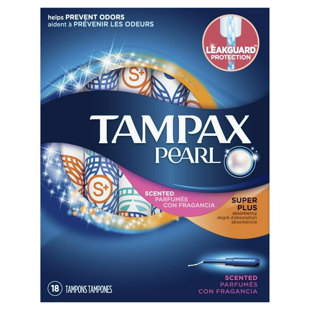 Tampax Pearl Super Plus Plastic Tampons, Scented, 18 Count
