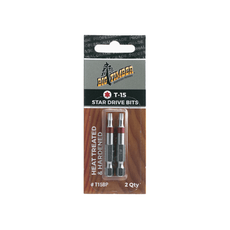Big Timber T15BP # T-15 Drive Genuine Torx Power Bits Blister pack (2 per Box)
Big Timber T15BP # T-15 Drive Genuine Torx Power Bits Blister pack (2 per Box)