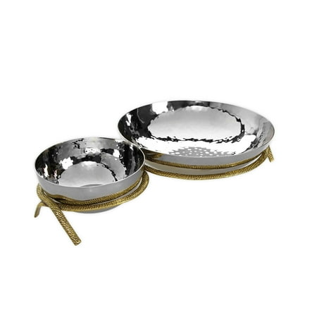 Classic Touch Decor 2 Bowl Relish Dish With Removable Bowls Stainless Steel