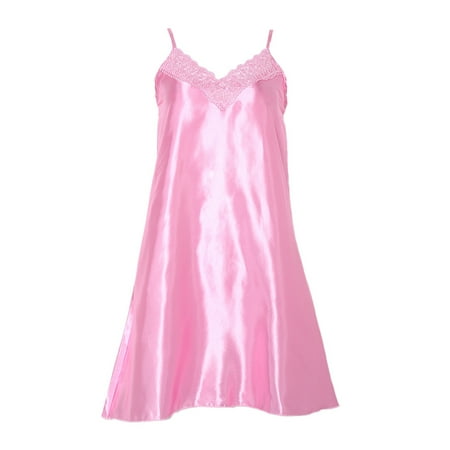 Women Ice Silk Cool Nightgown Pyjamas Sexy V Neck Sleepwear Nightwear
