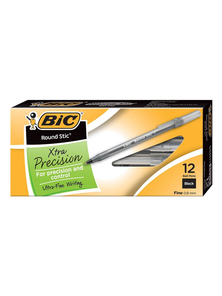 BIC Round Stic Xtra Precision Ballpoint Pen 8mm Fine Black 12pk