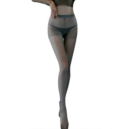 Open Crotch Stockings High Waist Tights Stretchy Sheer Stockings for Woman Gray