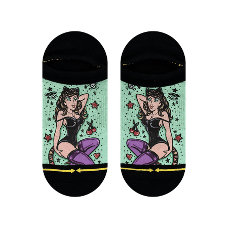 Double Trouble Kitty No Show Socks With Art By Dirk Vermin